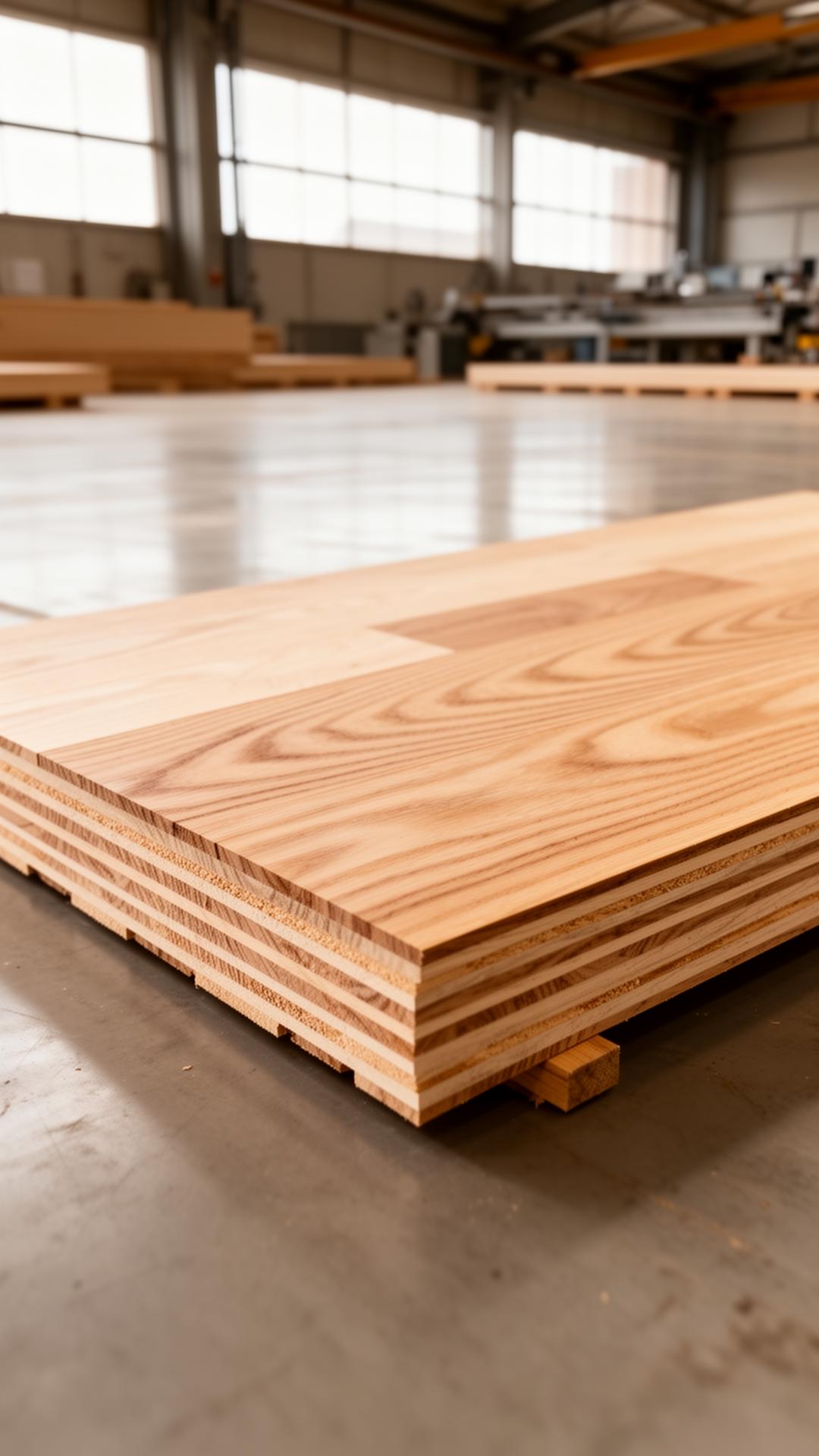 Vorgefertigtes Holz-Bodenelement in der Werkhalle